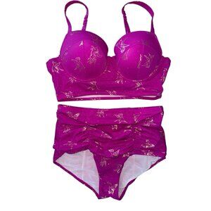 Torrid Bikini Set Gold Unicorns Push Up Padded Purple Fuchsia Color XL/0 New X